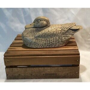 COMOY'S OF LONDON Faux Scrimshaw Mallard Duck Trinket Box Desk Organizer